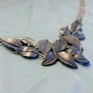 Vintage Modernist Metal Leaf Bib Necklace